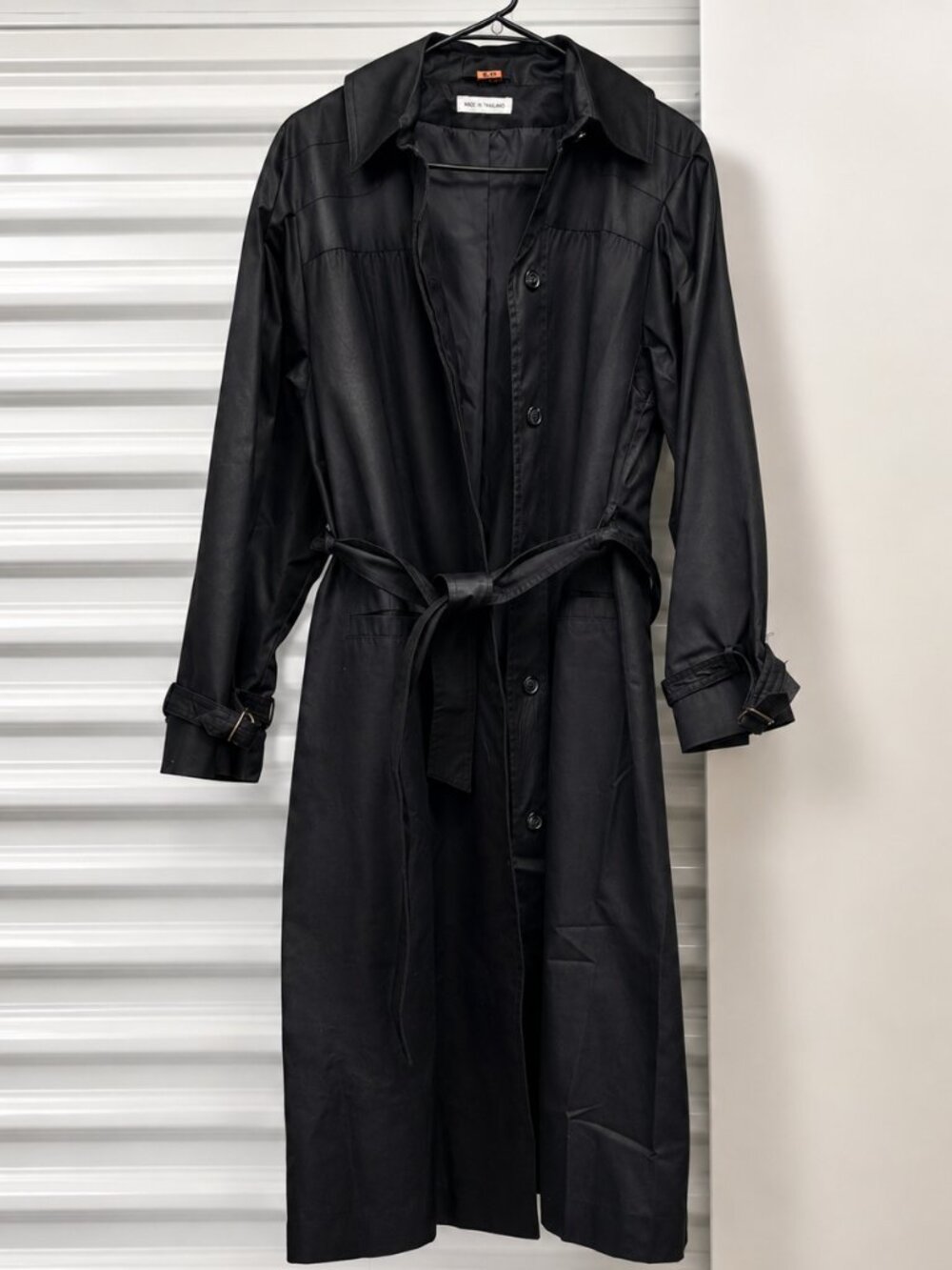 VTG Vintage Rain Shedder Black Trench Coat Belted Raincoat Made in Thailand Rare